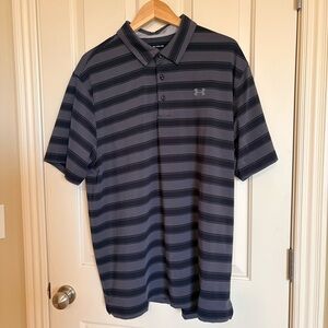 Under Armour Heat Gear Polo Black and Gray Stripes Golf Outdoor Size 2XL Loose